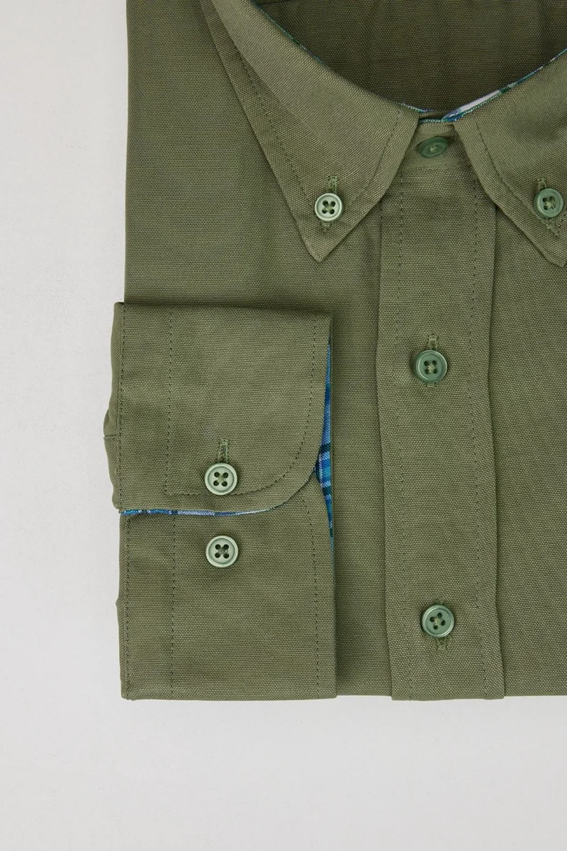 Tudors Men's Big Size Plus Size Long Sleeve Cotton Oxford Texture Single Pocket Khaki Button-Down Collar Shirt