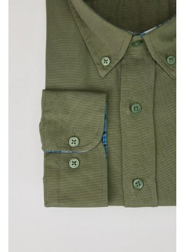 Tudors Men's Big Size Plus Size Long Sleeve Cotton Oxford Texture Single Pocket Khaki Button-Down Collar Shirt  - Image 3