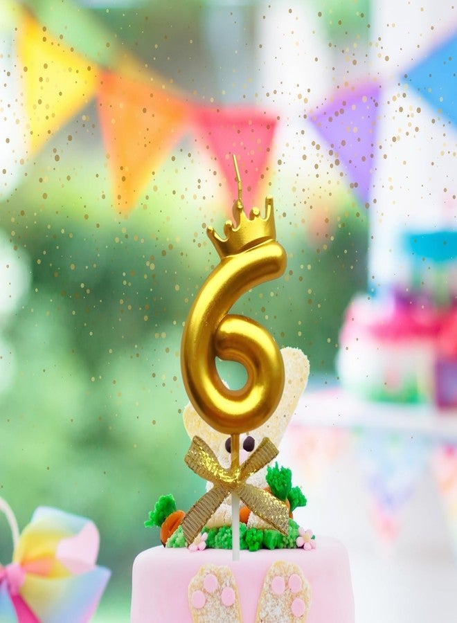 KITTER 1 Pc 6 Number Crown Candle for Birthday Cake Metallic Golden Number 6 Birthday Cake Decoration Cake Topper Candles with Crown on Top 0-9 Numbers Candles for Anniversary (Pack of 1, Gold) - Image 1