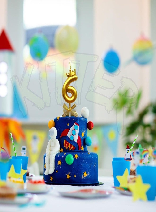 KITTER 1 Pc 6 Number Crown Candle for Birthday Cake Metallic Golden Number 6 Birthday Cake Decoration Cake Topper Candles with Crown on Top 0-9 Numbers Candles for Anniversary (Pack of 1, Gold) - Image 4