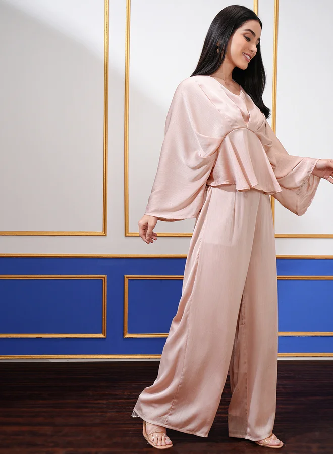 Vishudh Pleated Peplum Kaftan Top and Palazzo Co-Ords