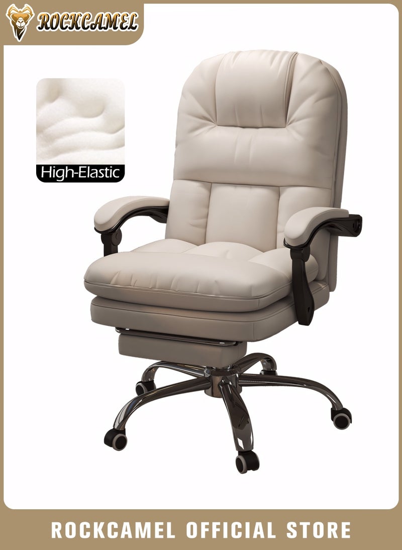 ROCKCAMEL كرسي ألعاب كمبيوتر مريح وفقًا لبيئة العمل البشرية، مع مسند أقدام قابل للسحب، ومسند للظهر لدعم المنطقة القطنية، مناسب للجلوس لفترات طويلة، وقابل للدوران والتعديل، مثالي للمكاتب المنزلية وأماكن الألعاب، باللون الأبيض. - Image 1