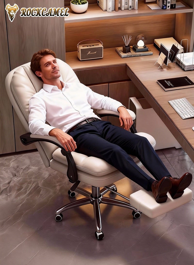 ROCKCAMEL كرسي ألعاب كمبيوتر مريح وفقًا لبيئة العمل البشرية، مع مسند أقدام قابل للسحب، ومسند للظهر لدعم المنطقة القطنية، مناسب للجلوس لفترات طويلة، وقابل للدوران والتعديل، مثالي للمكاتب المنزلية وأماكن الألعاب، باللون الأبيض. - Image 3