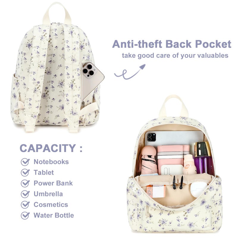 BTOOP Mini Backpack Women Girls Water-resistant Small Backpack Purse Shoulder Bag for Womens Adult Kids School Travel (Purple Floral201) - Image 5