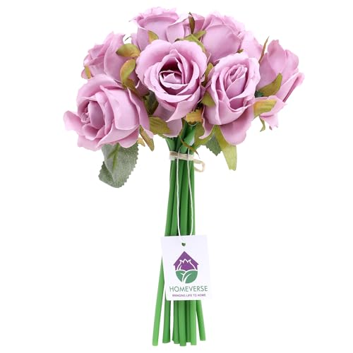 HOMEVERSE 12pcs Artificial Rose Fake Silk Plants Wedding Valentines Birthday Anniversary Christmas Mothers Day (Purple-12pcs) - Image 1