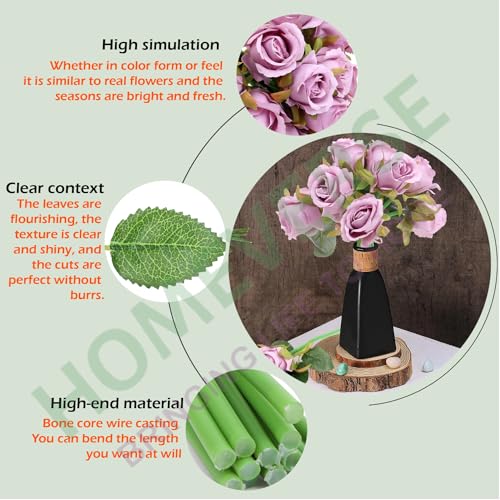 HOMEVERSE 12pcs Artificial Rose Fake Silk Plants Wedding Valentines Birthday Anniversary Christmas Mothers Day (Purple-12pcs) - Image 5