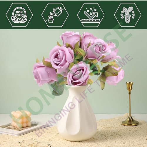 HOMEVERSE 12pcs Artificial Rose Fake Silk Plants Wedding Valentines Birthday Anniversary Christmas Mothers Day (Purple-12pcs) - Image 3