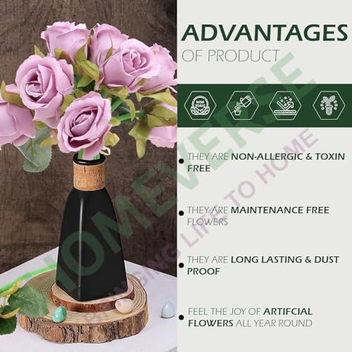 HOMEVERSE 12pcs Artificial Rose Fake Silk Plants Wedding Valentines Birthday Anniversary Christmas Mothers Day (Purple-12pcs) - Image 4