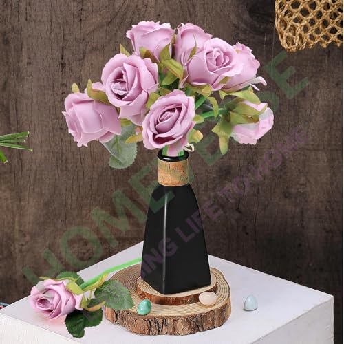 HOMEVERSE 12pcs Artificial Rose Fake Silk Plants Wedding Valentines Birthday Anniversary Christmas Mothers Day (Purple-12pcs) - Image 2