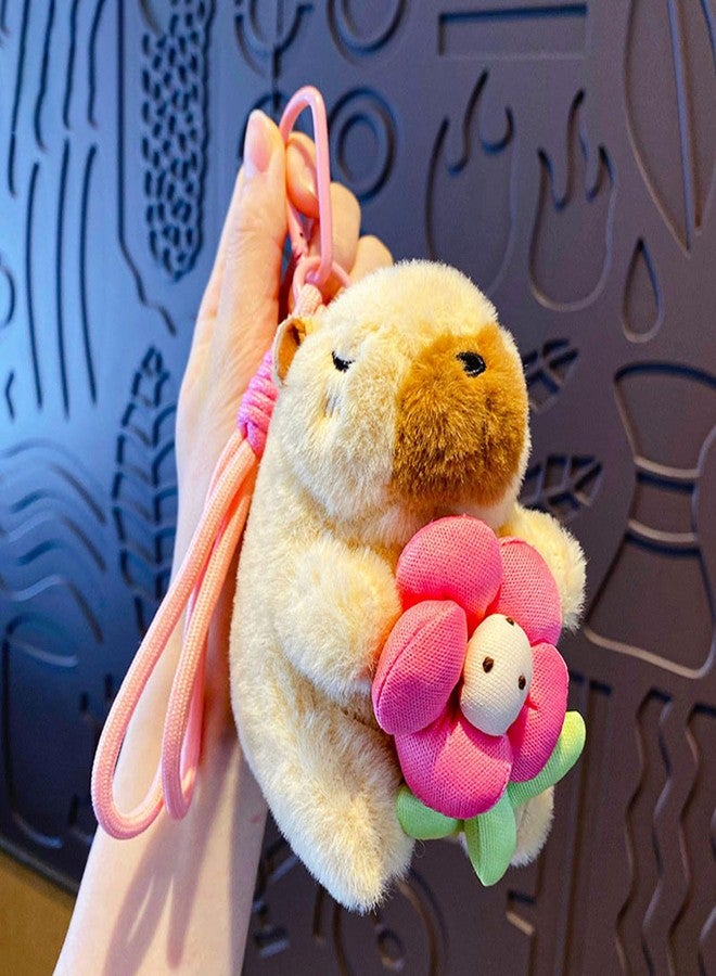 Ditucu 2 Pcs Capybara Plush Keychain Toys Cute Flower Heart Capibara Stuffed Animals Dolls Pendant for Backpack Decoration Gifts for Kids Dark Brown - Image 4