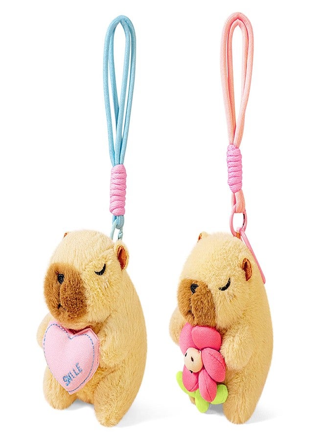 Ditucu 2 Pcs Capybara Plush Keychain Toys Cute Flower Heart Capibara Stuffed Animals Dolls Pendant for Backpack Decoration Gifts for Kids Dark Brown - Image 1