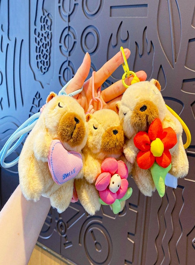 Ditucu 2 Pcs Capybara Plush Keychain Toys Cute Flower Heart Capibara Stuffed Animals Dolls Pendant for Backpack Decoration Gifts for Kids Dark Brown - Image 5