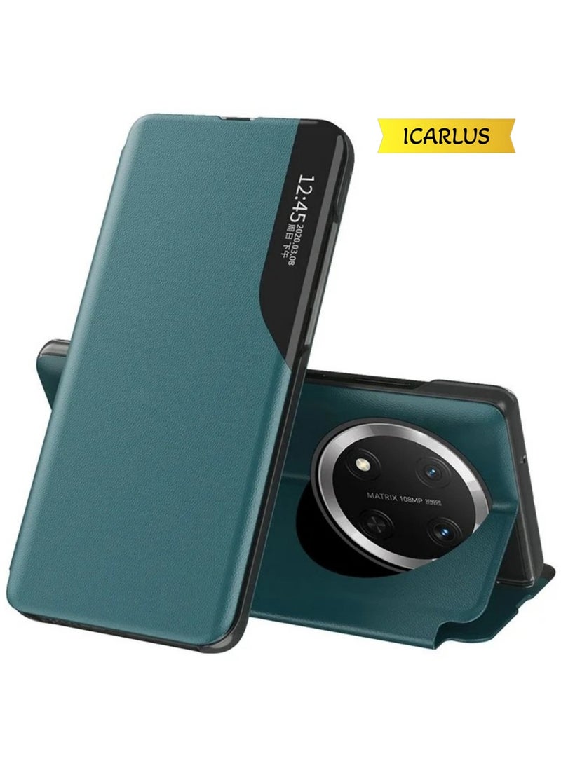 ICARLUS Case for Honor X9c 5G Stand Full Protection Leather Phone Cover - Green  - Image 1