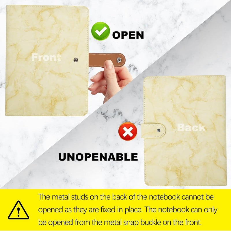 FYY A5 Binder Refillable Planner Notebook 6 Ring PU Leather Binder Journal with Pockets, Dividers, Refill Paper Marble Yellow - Image 5