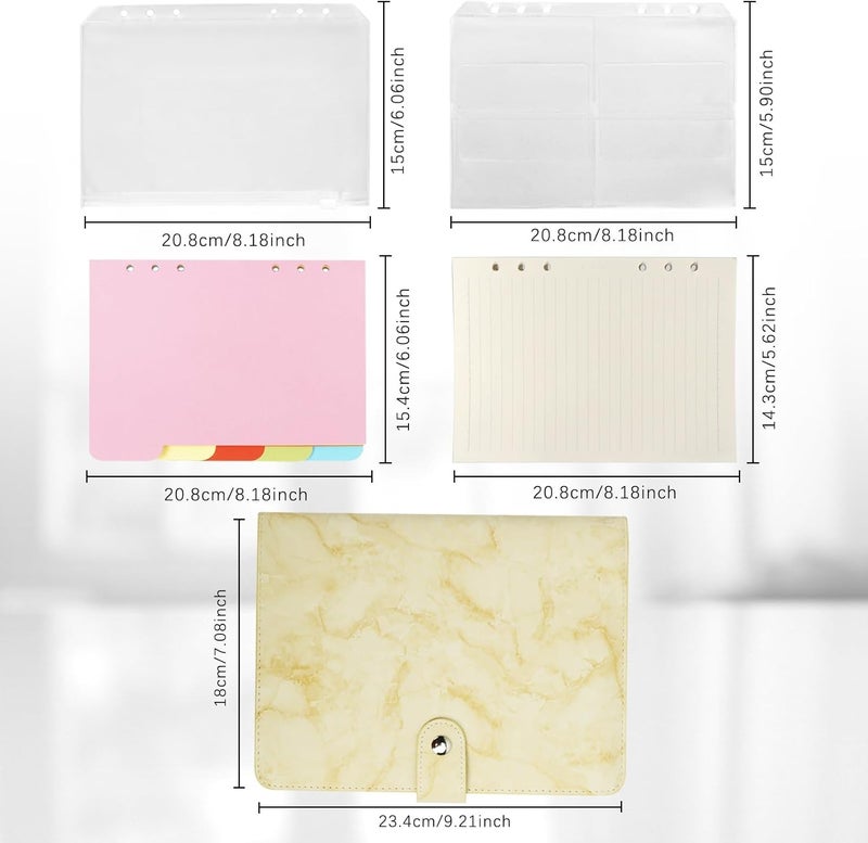 FYY A5 Binder Refillable Planner Notebook 6 Ring PU Leather Binder Journal with Pockets, Dividers, Refill Paper Marble Yellow - Image 2