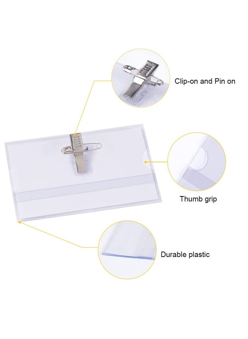Badge Holders, Name Badges with Crocodile Clip and Safety Pin, Waterproof Badge Holders Blank Card Insert Sheets Horizontal ID Card Holder Company, School, Corporate Conference 26Pcs - Image 2