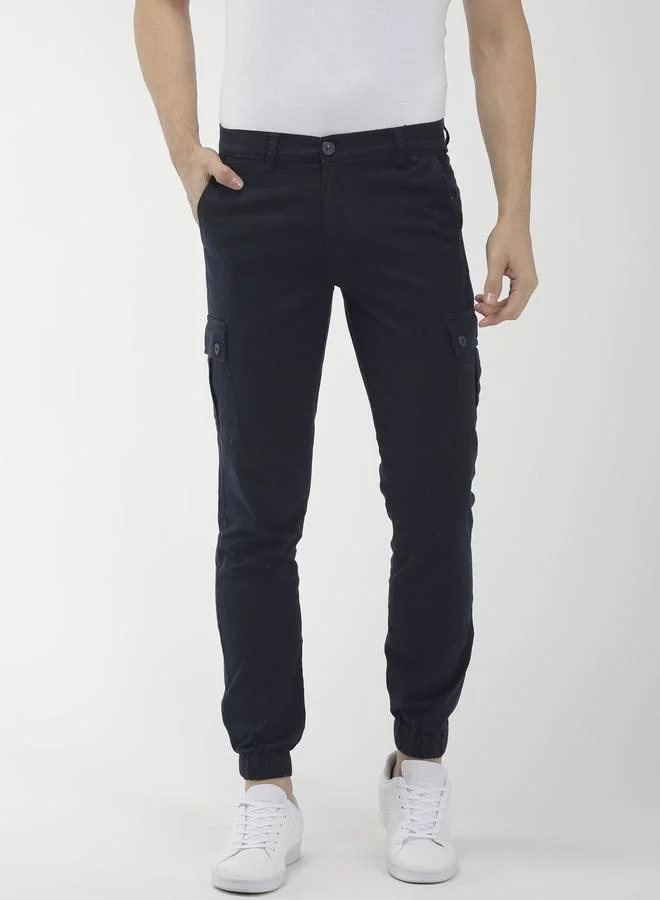 The Indian Garage Co The Indian Garage Co Men Navy Mid Rise Slim Fit Cargo Pants