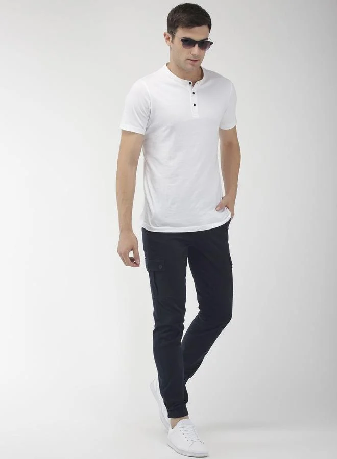 The Indian Garage Co  Men Navy Mid Rise Slim Fit Cargo Pants for Men | Best Price UAE