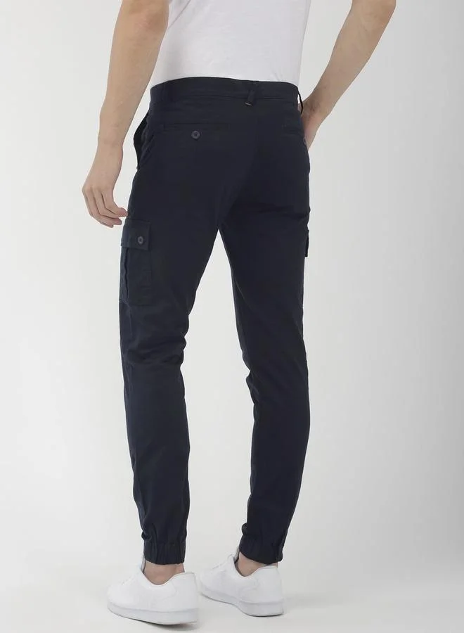 The Indian Garage Co  Men Navy Mid Rise Slim Fit Cargo Pants for Men | Best Price UAE