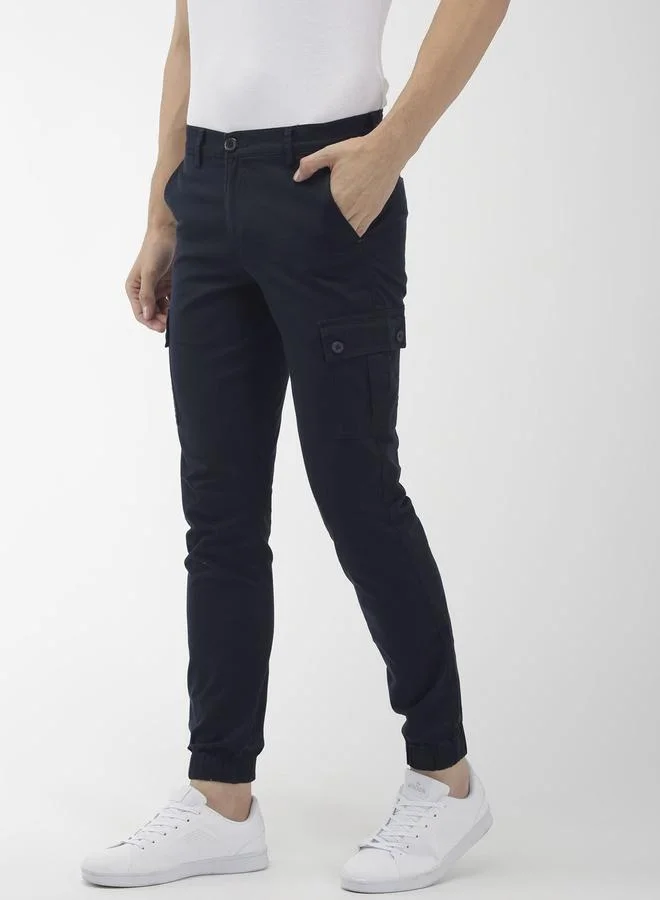 The Indian Garage Co The Indian Garage Co Men Navy Mid Rise Slim Fit Cargo Pants