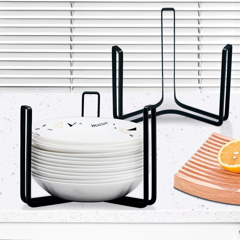 MINGFANITY 2PCS Bowl Plate Holder Organizer for 7585 Inch Bowls Metal Storage Rack for Kitchen Countertop Cabinet Shelf Cupboard Black - Image 1