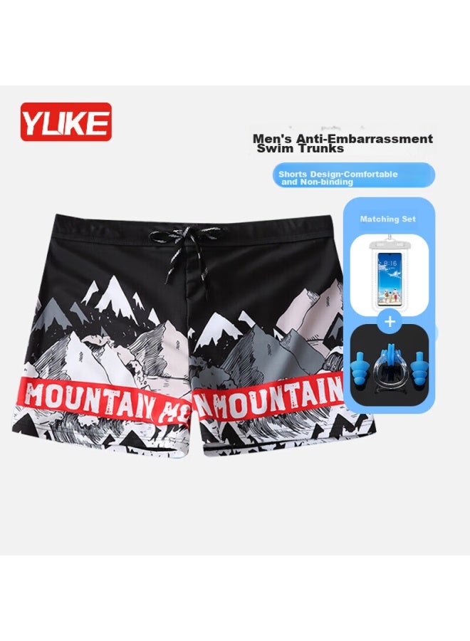 Yuke Swimming Trunks For Men, Anti-embarrassment Boxer Briefs, Quick-drying Swim Shorts With Waterproof Pouch, Nose Clip, And Ear Plugs, Cool Ice Mountain, XL - Image 1
