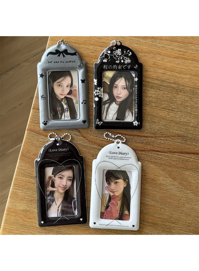 NIBEMINENT 1 - Piece Silver Bow Black And White Love Kpop Photo Card Holder Pendant Key Chain ID Badge Holder ID Card Holder Photo Card Protector for School ID Office ID Access Card for Women Girls - Image 2