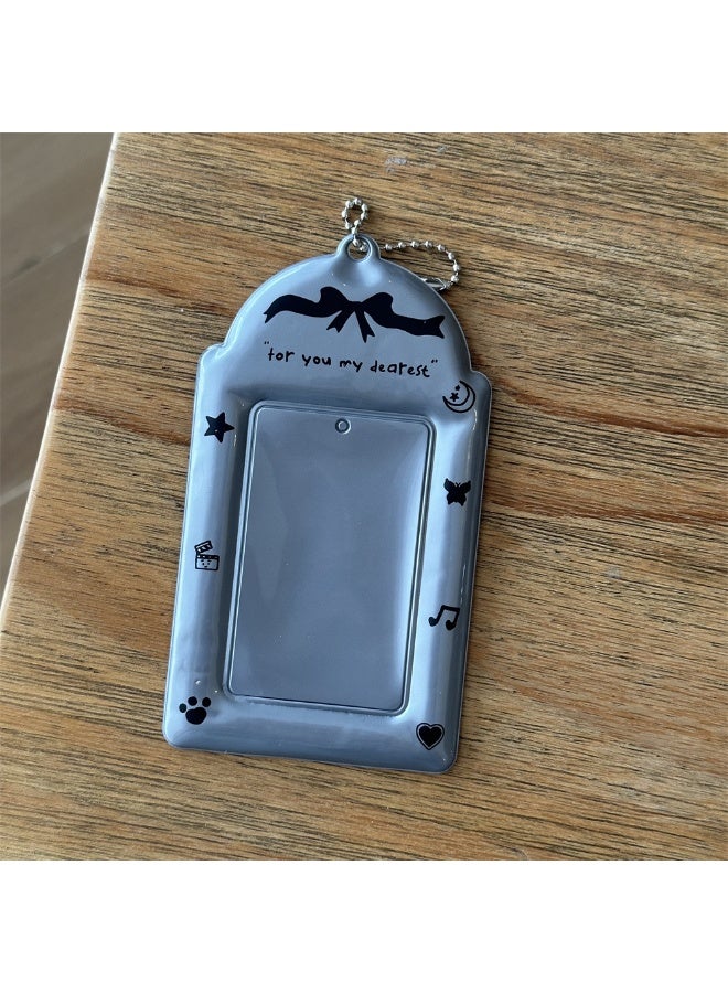 NIBEMINENT 1 - Piece Silver Bow Black And White Love Kpop Photo Card Holder Pendant Key Chain ID Badge Holder ID Card Holder Photo Card Protector for School ID Office ID Access Card for Women Girls - Image 1