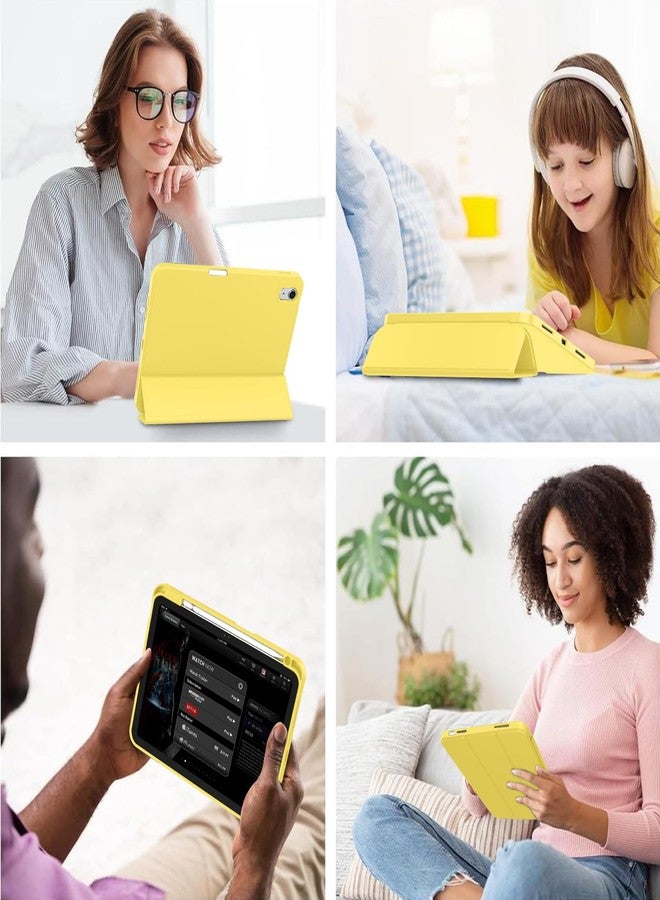 iMieet جراب iMieet لجهاز iPad من الجيل العاشر مقاس 10.9 بوصة (إصدار 2022) مع حامل قلم، غطاء حماية ثلاثي الطي رفيع مع ظهر من مادة TPU الناعمة وخاصية التشغيل/الإيقاف التلقائي، لون أصفر - Image 4