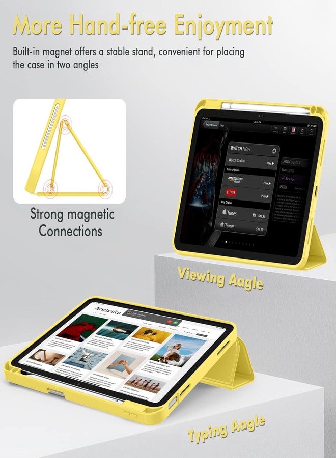 iMieet جراب iMieet لجهاز iPad من الجيل العاشر مقاس 10.9 بوصة (إصدار 2022) مع حامل قلم، غطاء حماية ثلاثي الطي رفيع مع ظهر من مادة TPU الناعمة وخاصية التشغيل/الإيقاف التلقائي، لون أصفر - Image 3
