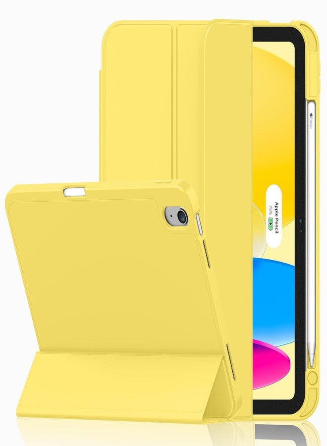 iMieet جراب iMieet لجهاز iPad من الجيل العاشر مقاس 10.9 بوصة (إصدار 2022) مع حامل قلم، غطاء حماية ثلاثي الطي رفيع مع ظهر من مادة TPU الناعمة وخاصية التشغيل/الإيقاف التلقائي، لون أصفر - Image 1
