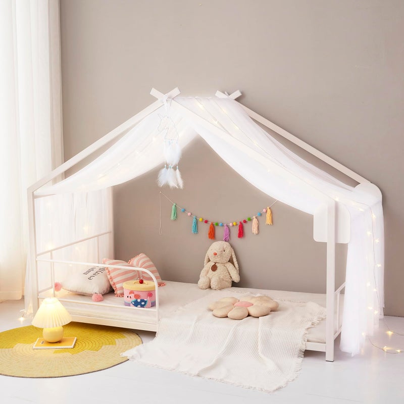 Mengersi Bed Canopy House Canopy Bed Curtains with Lights for Girls Boys,Voile Sheer Window Scarf,Fit for House Metal Floor Twin Full Bed Decorations (White) - Image 3