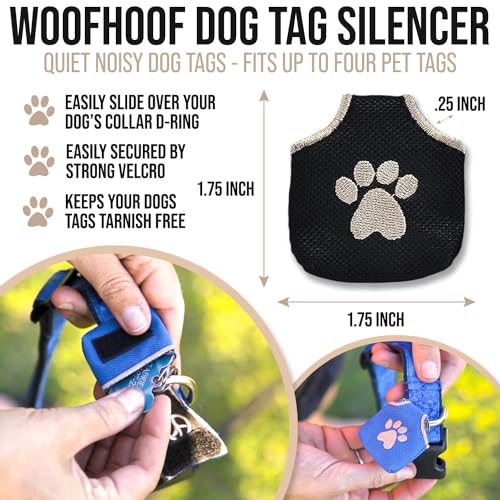 Woofhoof Dog Tag Silencer, Black Pawprint - Quiet Noisy Pet Tags - Fits Up to Four Pet IDs - Dog Tag Cover Protects Metal Pet IDs from Tarnish, Made of Durable Nylon, Universal Fit, Machine Washable - Image 3