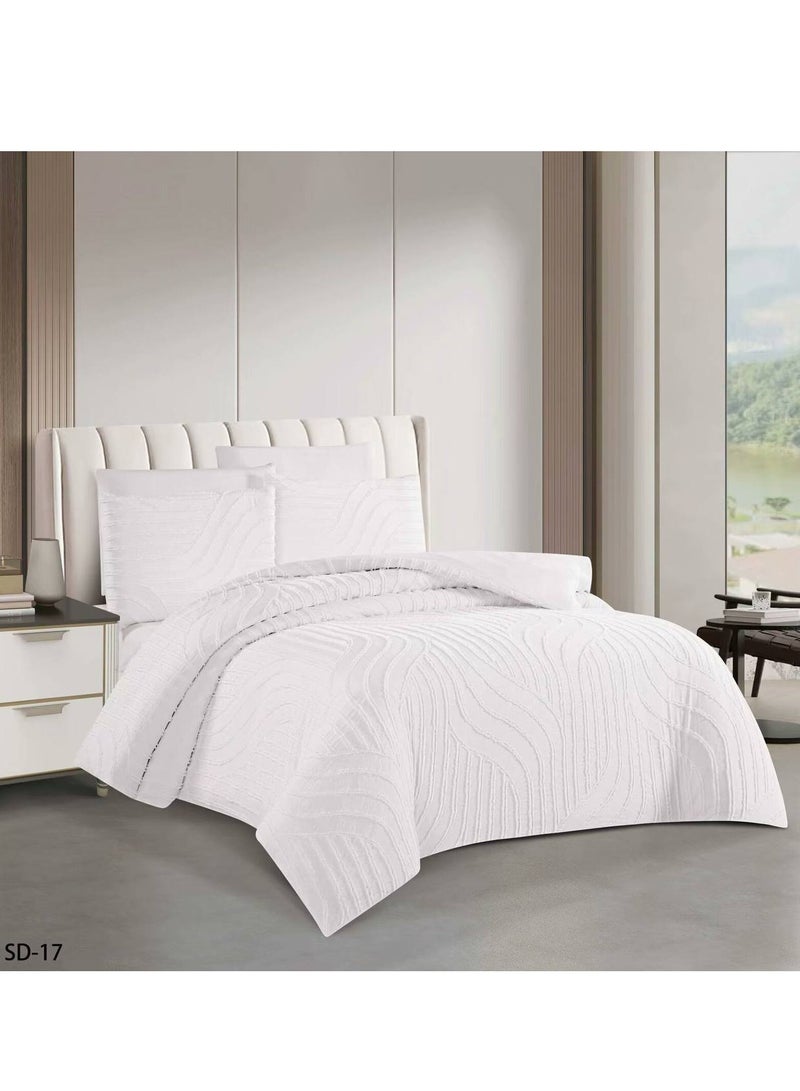 طقم لحاف مقاس كينج، 6 قطع، تصميم مطرز، لحاف مقاس 220x240 سم، شرشف مطاطي مقاس 200x200 سم، غطاء وسادة مقاس 50x75 سم