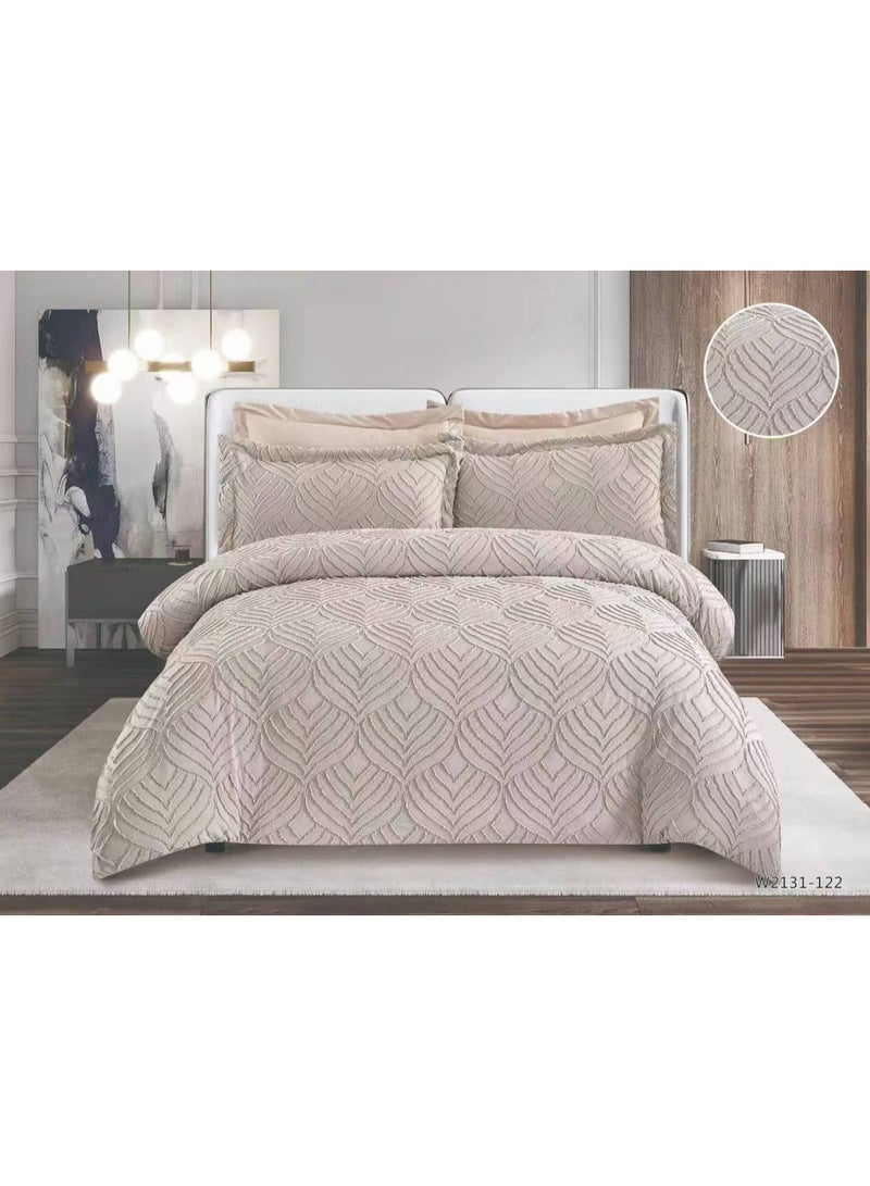 طقم لحاف مقاس كينج، 6 قطع، تصميم مطرز، لحاف مقاس 220x240 سم، شرشف مطاطي مقاس 200x200 سم، غطاء وسادة مقاس 50x75 سم