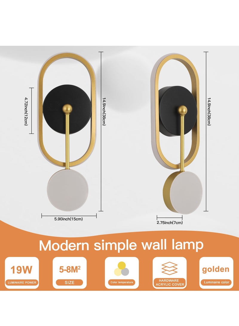 YATAI LIGHTING Modern Bedroom Wall Light, LED Classic Retro Gold Wall Lamp, Dimmable Acrylic Wall Light for Living Room,Hallway, Bedroom, Stairs,19W - Image 3