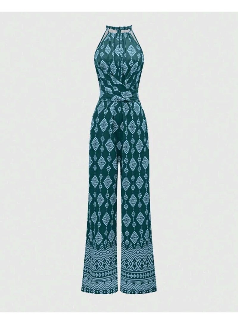 SHEIN Women's Floral Print Waist Crossed Wide Leg Jumpsuit, - Image 2