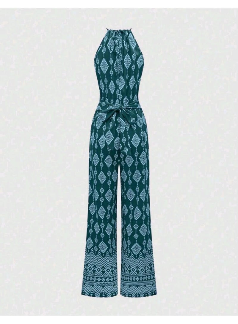 SHEIN Women's Floral Print Waist Crossed Wide Leg Jumpsuit, - Image 3