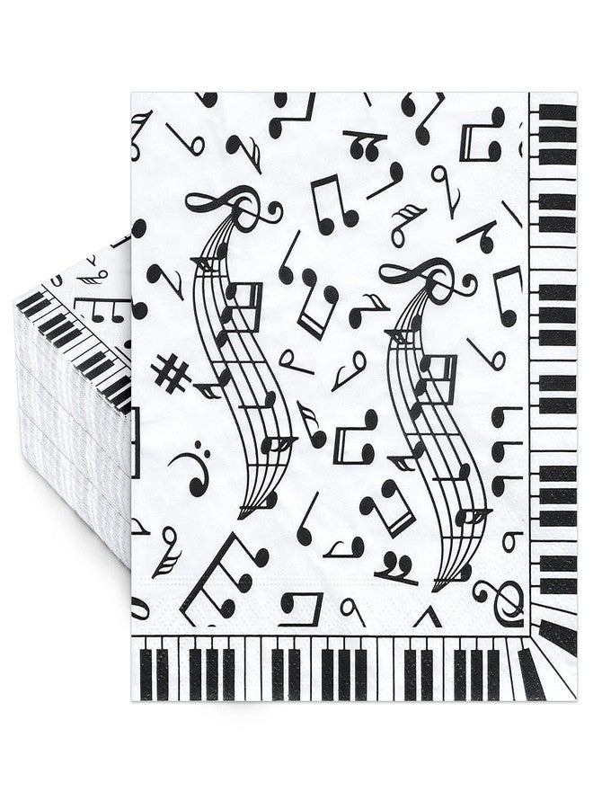 Whaline 80 Pcs Music Notes Paper Napkins 6.5 x 6.5 Inch Musical Notation Disposable Luncheon Napkin Black White Piano Keys Prints Lunch Napkin for Music Celebration Dinner Tableware Party Supplies - Image 1