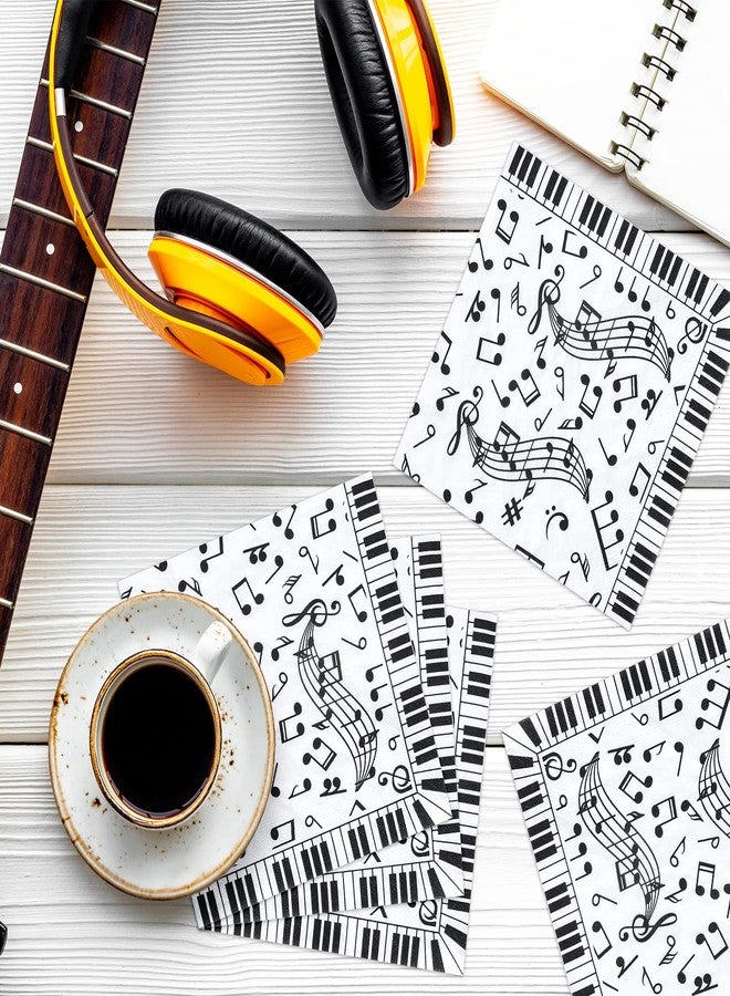 Whaline 80 Pcs Music Notes Paper Napkins 6.5 x 6.5 Inch Musical Notation Disposable Luncheon Napkin Black White Piano Keys Prints Lunch Napkin for Music Celebration Dinner Tableware Party Supplies - Image 4