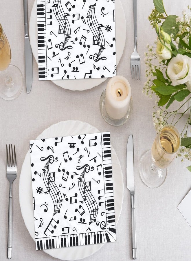 Whaline 80 Pcs Music Notes Paper Napkins 6.5 x 6.5 Inch Musical Notation Disposable Luncheon Napkin Black White Piano Keys Prints Lunch Napkin for Music Celebration Dinner Tableware Party Supplies - Image 5