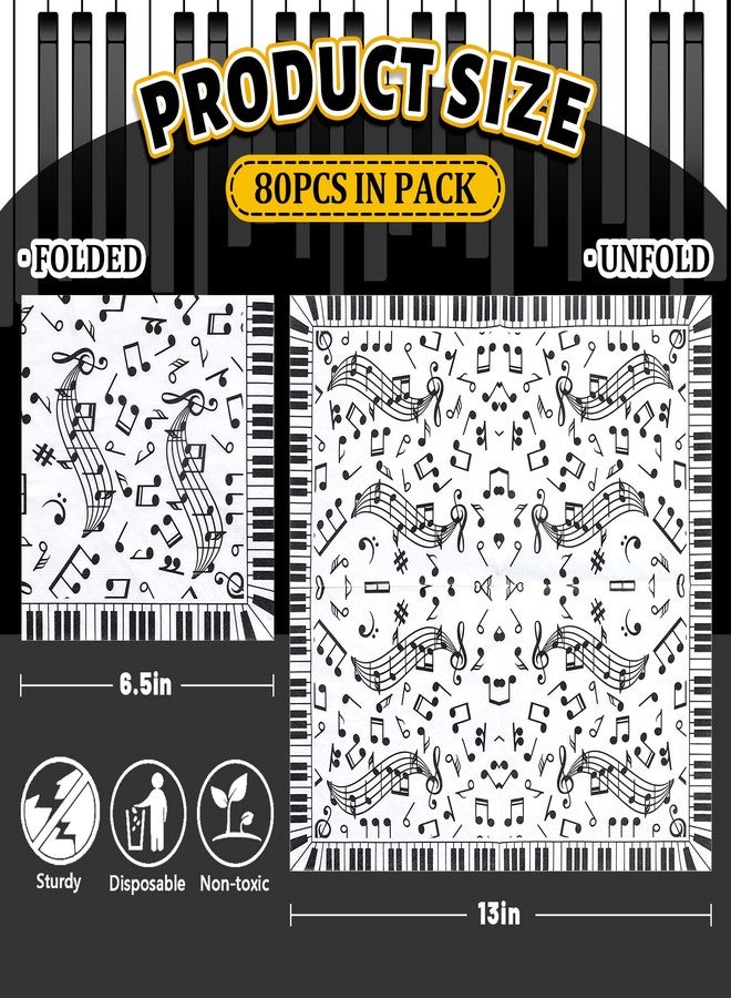 Whaline 80 Pcs Music Notes Paper Napkins 6.5 x 6.5 Inch Musical Notation Disposable Luncheon Napkin Black White Piano Keys Prints Lunch Napkin for Music Celebration Dinner Tableware Party Supplies - Image 2