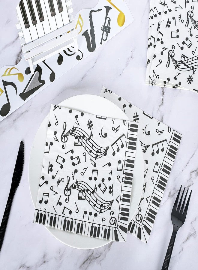 Whaline 80 Pcs Music Notes Paper Napkins 6.5 x 6.5 Inch Musical Notation Disposable Luncheon Napkin Black White Piano Keys Prints Lunch Napkin for Music Celebration Dinner Tableware Party Supplies - Image 3