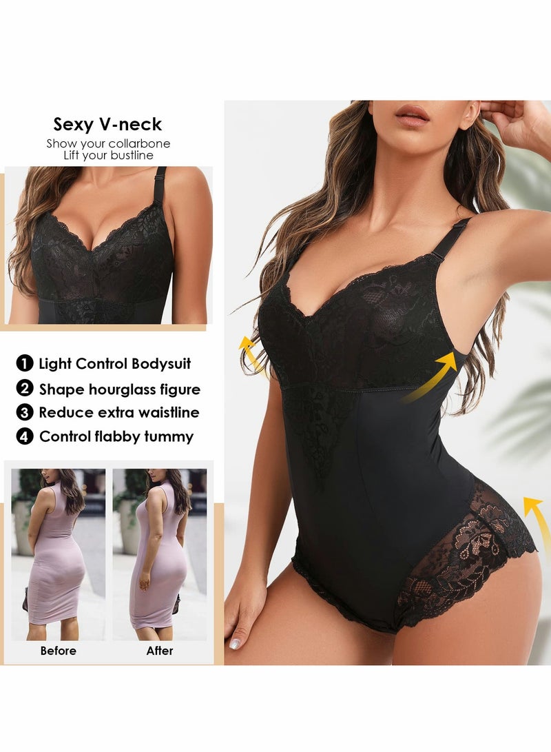 KASTWAVE Full Body Shapewear Bodysuit for Women, Shapewear Bodysuit for Women Tummy Control Body Shaper Tops V-Neck Lace Body Briefer  - Image 3