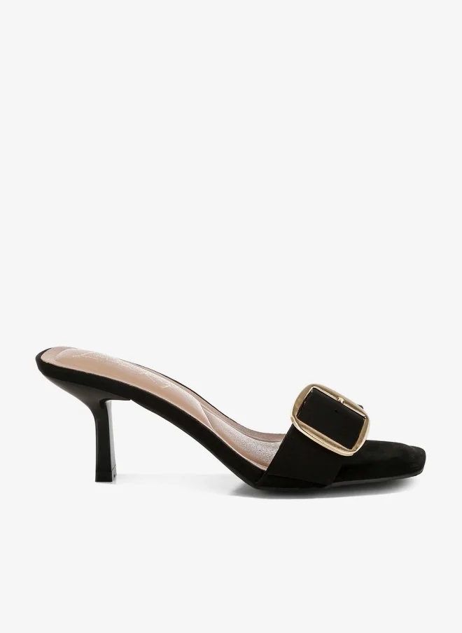 Buckle Strap Slip On Sandals in Black