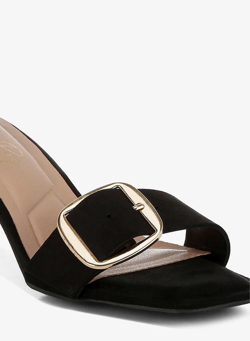 London Rag Black Buckle Strap Slip On Sandals in Black for Women | Best Price UAE