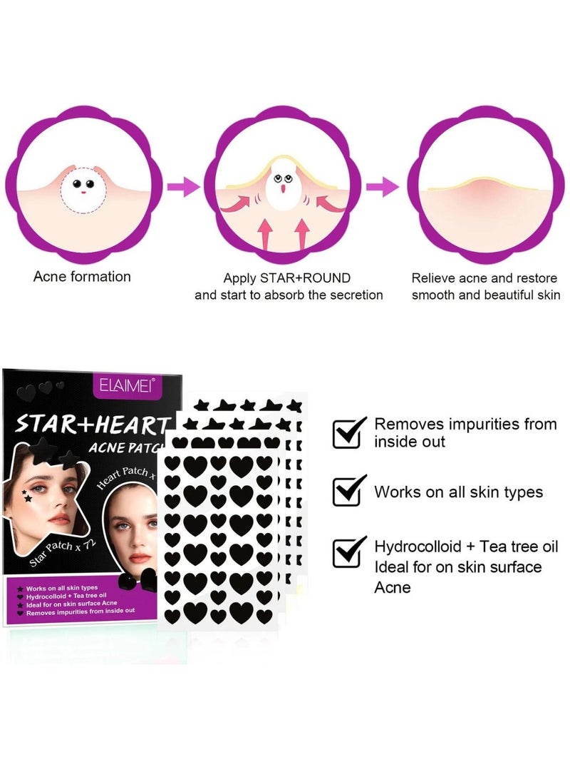 Elaimei 144 Pcs Acne Pimple Patches Star and Heart Shape Acne Patch Treatment with Hydrocolloid and Tea Tree Oil Star Face Pimple Patches Spot Cover Stickers Acne Healing Miracle Patches  - Image 4