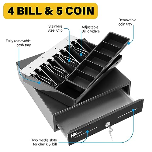 HK SYSTEMS 13inch Heavy Duty Manual Push-Open Cash Drawer with 4Bill/5Coin, Removable Till, Two Medial Slots, Black - Image 4