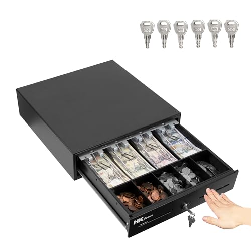HK SYSTEMS 13inch Heavy Duty Manual Push-Open Cash Drawer with 4Bill/5Coin, Removable Till, Two Medial Slots, Black - Image 1