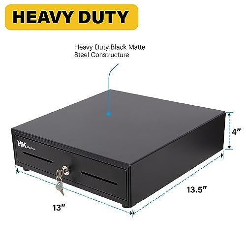 HK SYSTEMS 13inch Heavy Duty Manual Push-Open Cash Drawer with 4Bill/5Coin, Removable Till, Two Medial Slots, Black - Image 3
